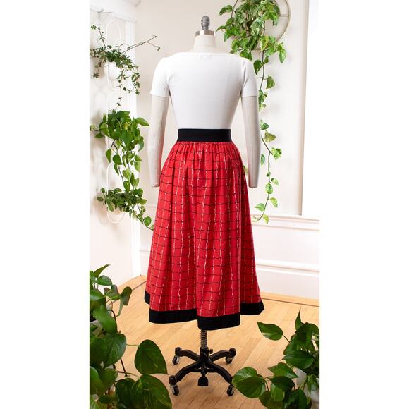 Vintage 1980s 80s Skirt JEANNE MARC Plaid Swing Midi High Waist Red Cotton - Picture 5 of 11
